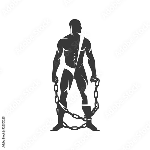 Muscular Man in Chains, Silhouette Illustration
