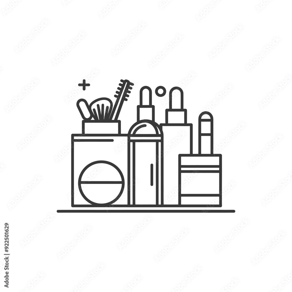 Outline Illustration of Makeup Products in a Tray Outline Illustration of Makeup Products in a Tray