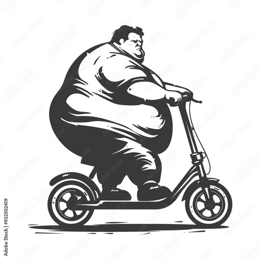 Fototapeta premium Overweight Man Riding a Scooter