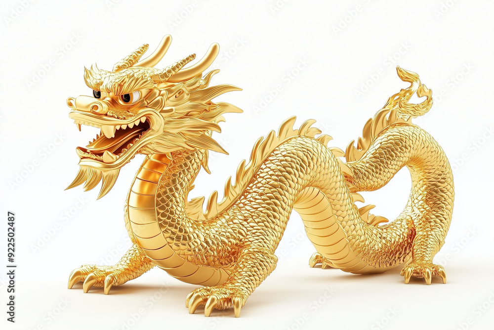 Fototapeta premium Chinese gold dragon on a white background