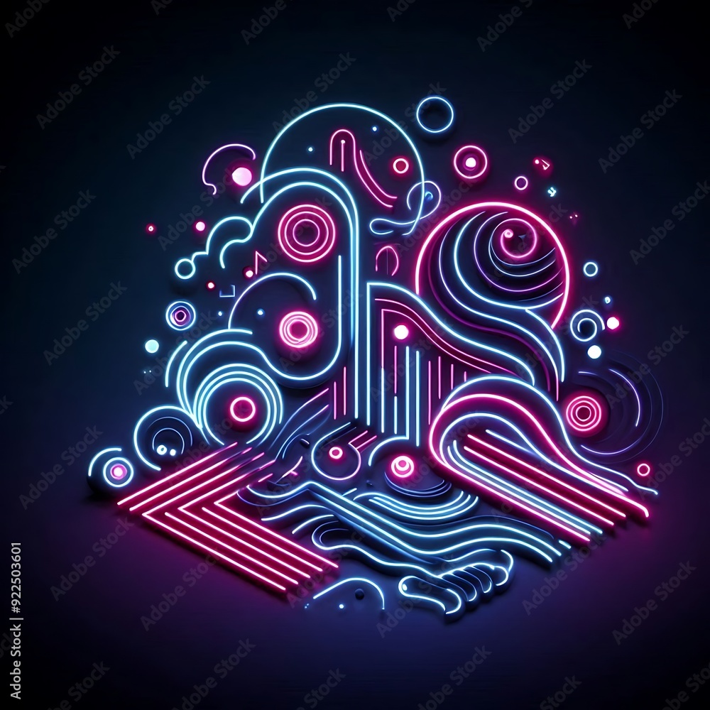 Neon illustration with abstract shapes Neon illustration with abstract shapes