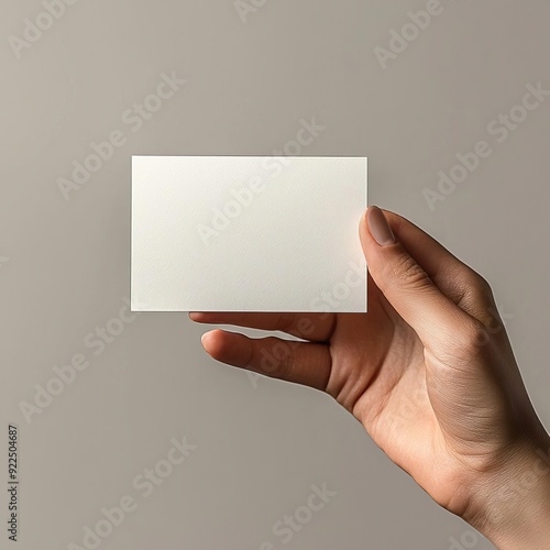 a hand model holding a 5 x 7 inch card, mockup style