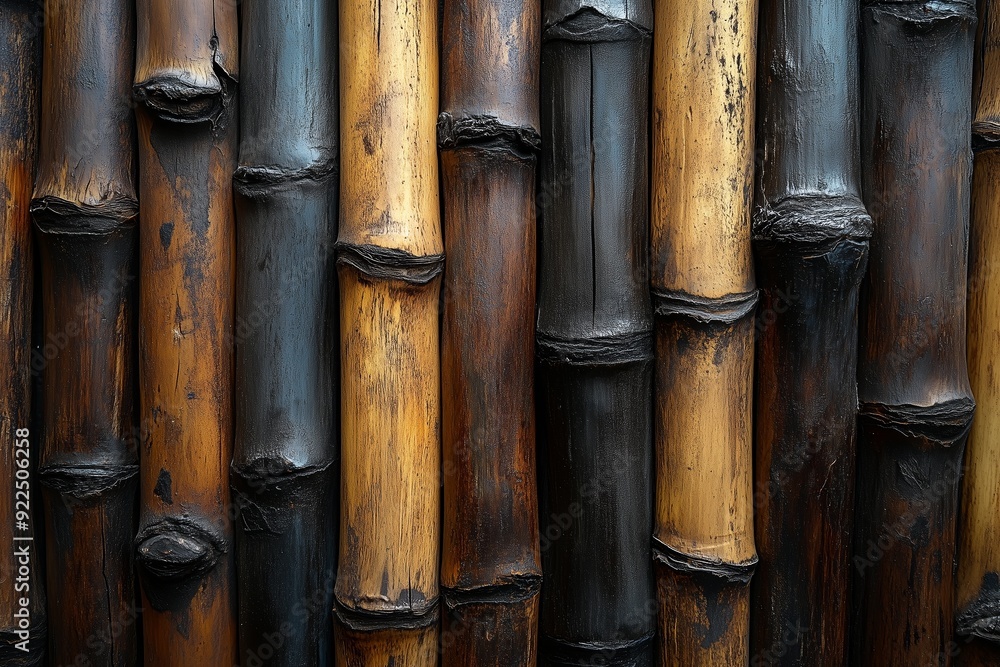Bamboo wall with various shades and textures in a natural setting Bamboo wall with various shades and textures in a natural setting