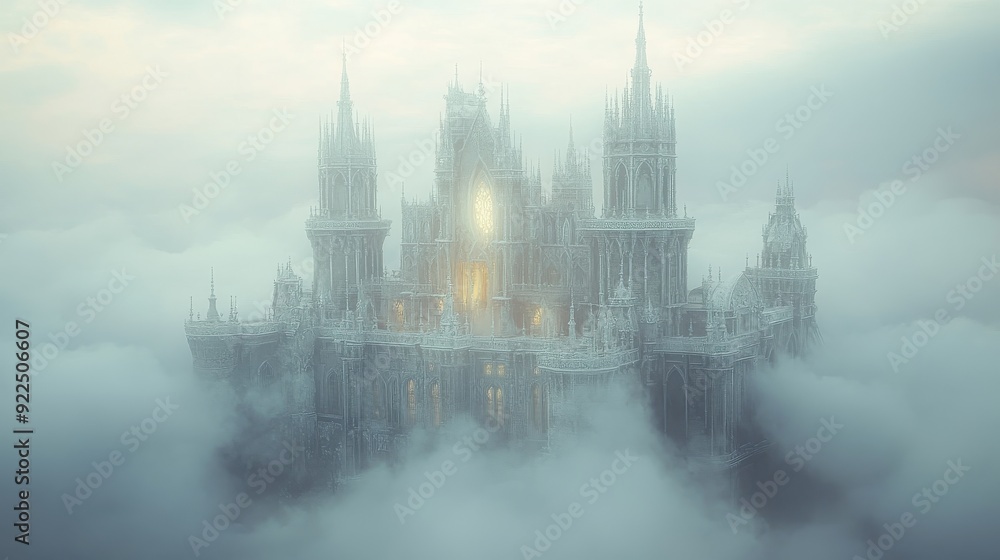 Magical fairy tale castle with ornate towers, ethereal light emanating, Magical fairy tale castle with ornate towers, ethereal light emanating,