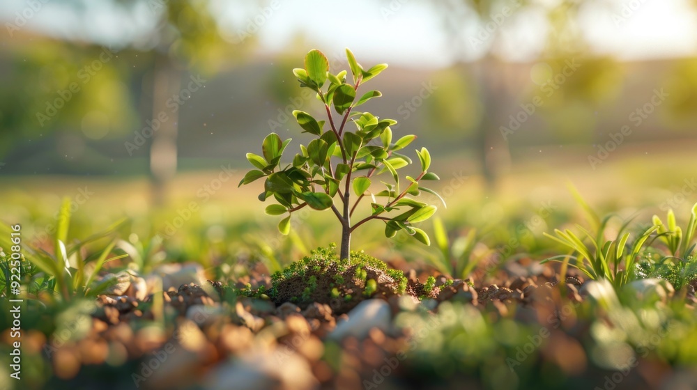 Amidst the beauty of the countryside, a young plant can be seen growing in a field Amidst the beauty of the countryside, a young plant can be seen growing in a field
