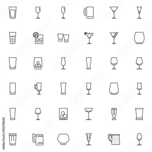 Bar Glassware line icons set