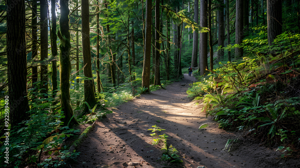 A couple goes backpacking while enjoying the tranquillity of the forest nature A couple goes backpacking while enjoying the tranquillity of the forest nature