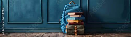 Photo Realistic Backpack and Books Icon on Clean Background   School Readiness Symbol with Ample Space for TextGraphic Design | Adobe Stock Photo Concept photo