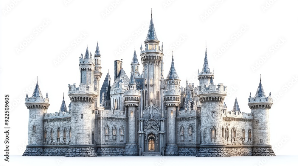Fototapeta premium Ornate fairy tale castle with magical spires, shimmering walls,