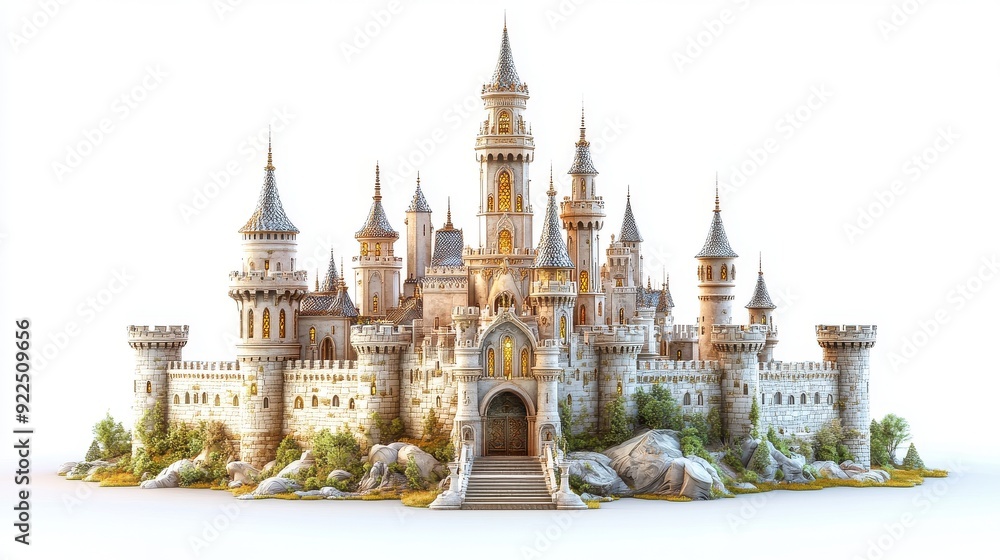 Obraz premium Ornate fairy tale castle with magical spires, shimmering walls,