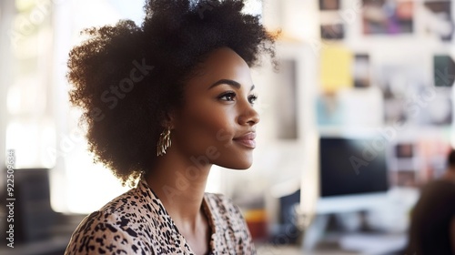 Thoughtful Young Woman in Modern Workspace