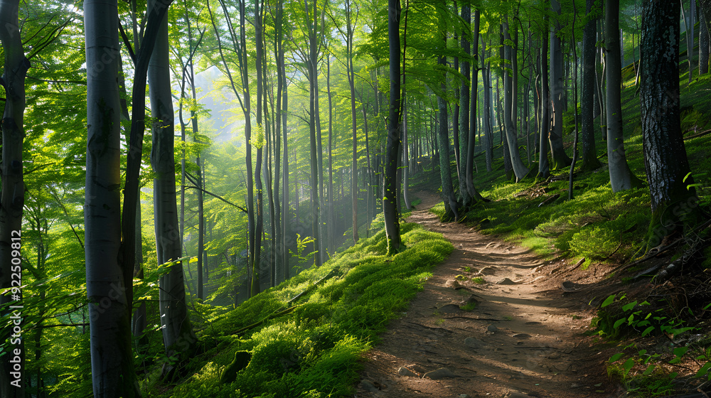 A couple goes backpacking while enjoying the tranquillity of the forest nature A couple goes backpacking while enjoying the tranquillity of the forest nature