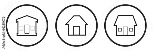 House set of linear icons. Buttons, pointers, home page, home screen, navigation, operating system, icon theme, various variations. controls concept. Set of black linear icons on a white background