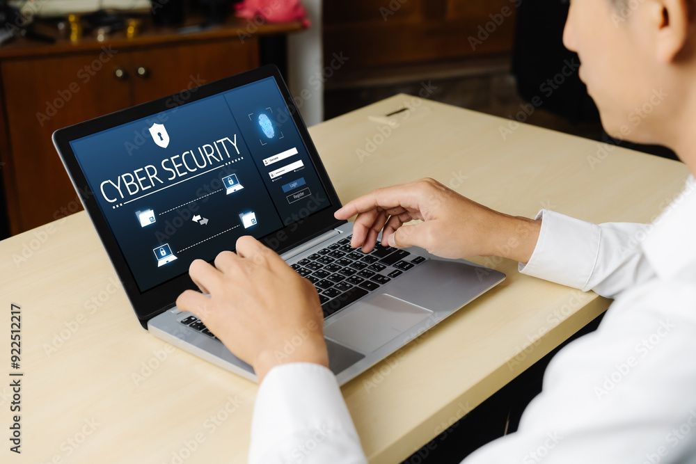 Cyber security system on computer screen protect private information snugly from hacker and cyber attack Cyber security system on computer screen protect private information snugly from hacker and cyber attack