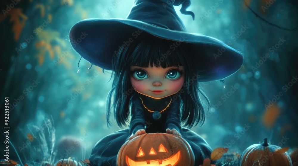 A teenage witch wearing a pointy hat, playing with her broom. Nice witch, cute sorcerer with pumpkins. Halloween kid character, cartoon design. Painting, concept art, light, illustration A teenage witch wearing a pointy hat, playing with her broom. Nice witch, cute sorcerer with pumpkins. Halloween kid character, cartoon design. Painting, concept art, light, illustration