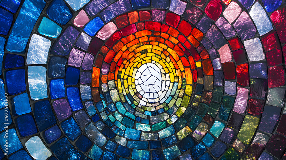 Fototapeta premium Colorful stained glass window with intricate patterns and textures