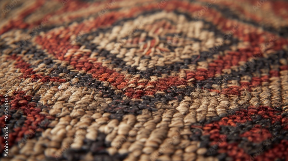 Patterned rug, highlighting the intricate design and texture of the fibers Patterned rug, highlighting the intricate design and texture of the fibers
