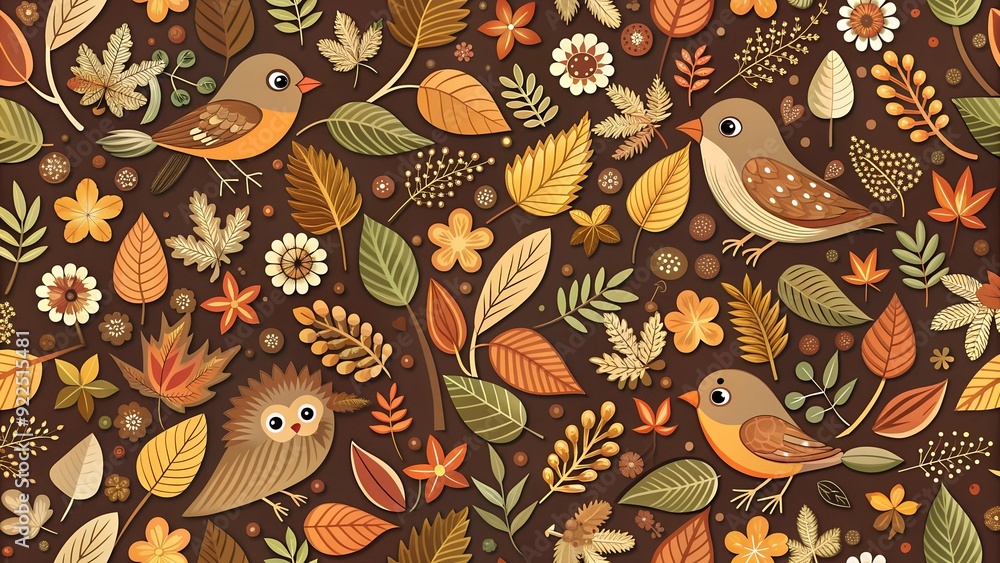 Whispers of Autumn: A Tapestry of Brown Floral and Birds AI Generated Whispers of Autumn: A Tapestry of Brown Floral and Birds AI Generated