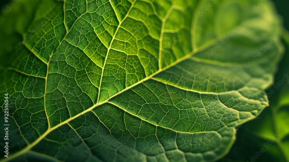 Green leaf, highlighting the intricate vein patterns and vibrant color Green leaf, highlighting the intricate vein patterns and vibrant color