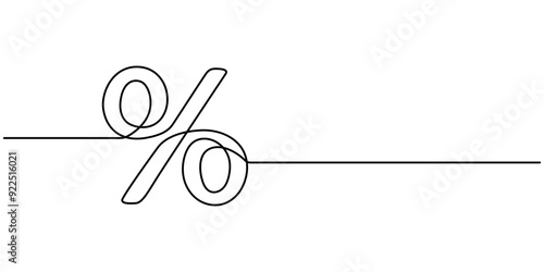 Linear background of percent sign. One continuous line drawing of a percent sign. Vector illustration. Linear percent icon isolated, One continuous line drawing of a percent sign. illustration