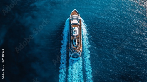 big cruise ship in the sea or in the ocean, top view