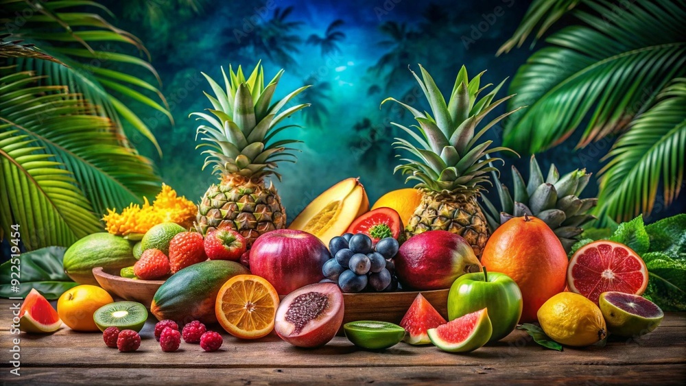 Sun-Kissed Symphony: A Tropical Fruit Still Life in Vibrant Hues Generative AI Sun-Kissed Symphony: A Tropical Fruit Still Life in Vibrant Hues Generative AI