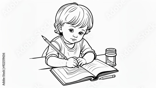 Obraz na płótnie Little Girl Writing in Notebook coloring book w salonie