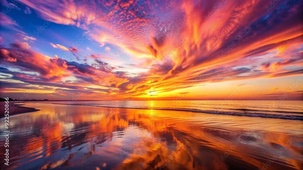 A Serene Sunset Landscape with Vivid Hues and Mirror-like Reflections Generative AI A Serene Sunset Landscape with Vivid Hues and Mirror-like Reflections Generative AI