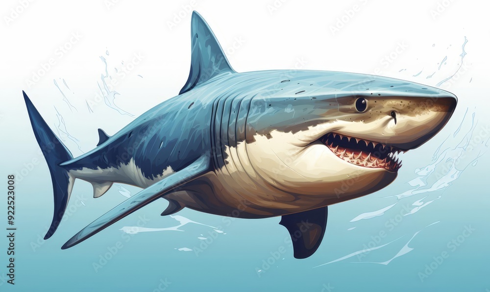 A shark circling curiously flat design top view ocean depths cartoon drawing colored pastel A shark circling curiously flat design top view ocean depths cartoon drawing colored pastel