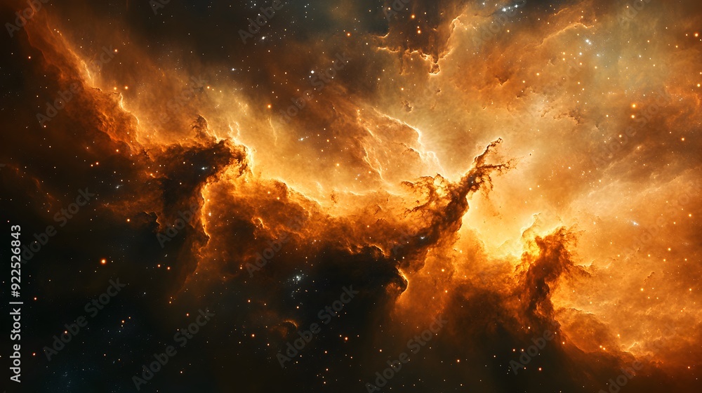 Fototapeta premium Dramatic Cosmic Explosion in Fiery Nebula Clouds of Interstellar Space