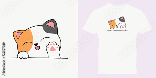 Happy Cute Cat illustration. Smiling puppy sticker. Cute cat vector. Hand drawn vector. Anime style kitty. Cartoon animal.
Cute Valentine card in kawaii style. Sketch style design for t-shirt.