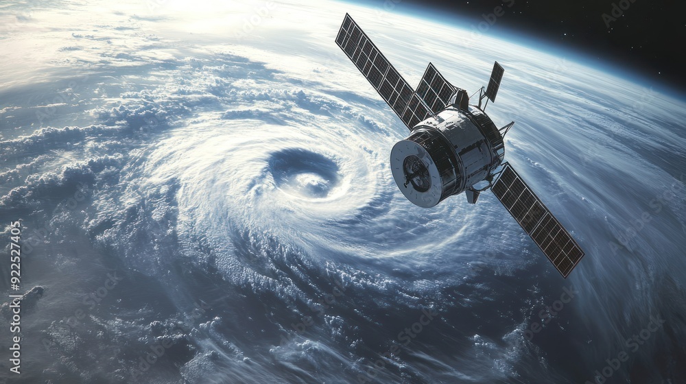 Satellite Orbiting Earth with a Hurricane Below Satellite Orbiting Earth with a Hurricane Below