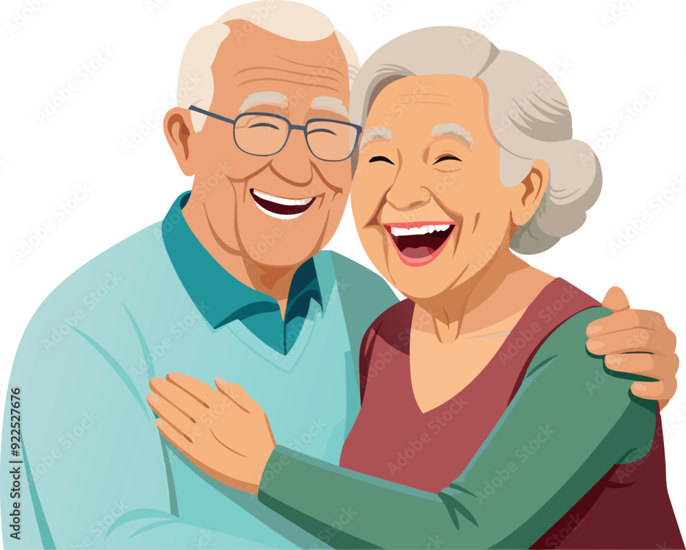 Happy senior couple embracing and laughing together- Happy senior couple embracing and laughing together-