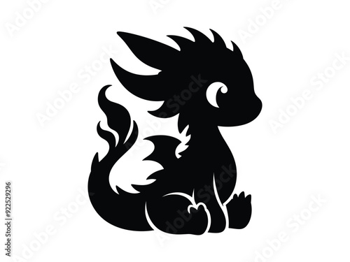 Cute baby Dragon Silhouette, Dragon Silhouette Vector Illustration.