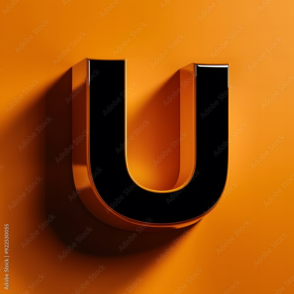 3D letter 'U' with a bold, glossy finish in a vibrant black solid background Generative by Ai 3D letter 'U' with a bold, glossy finish in a vibrant black solid background Generative by Ai
