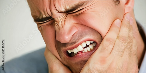 Wallpaper Mural Aching Discomfort - A Close-up Portrait of a Man Enduring the Agony of Toothache. Torontodigital.ca