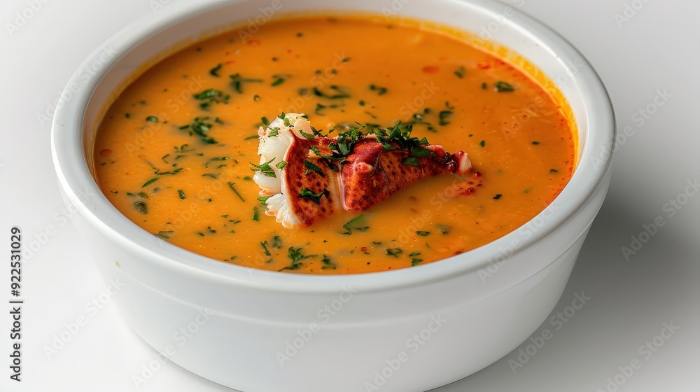 Indulgent Lobster Bisque Served in Elegant White Bowl | Editorial Food Photography in Professional Studio Setting Indulgent Lobster Bisque Served in Elegant White Bowl | Editorial Food Photography in Professional Studio Setting
