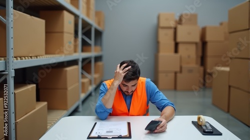 Warehouse Worker Feeling Overwhelmed in Shipping Environment.