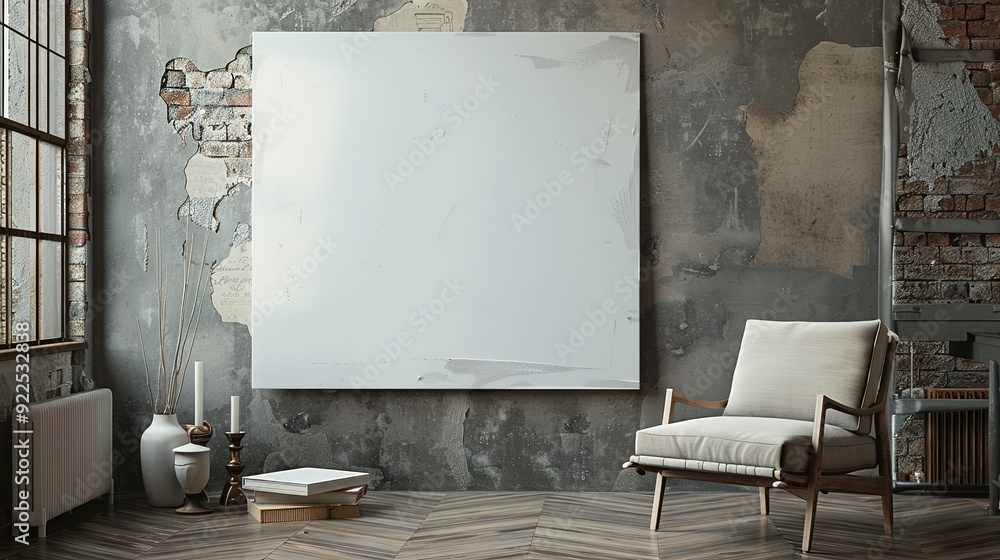 Blank Canvas in a Modern Industrial Interior with a Chair Blank Canvas in a Modern Industrial Interior with a Chair