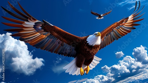 A travel-inspired illustration of the U.S. President touring national parks, with the Bald Eagle soaring overhead  photo