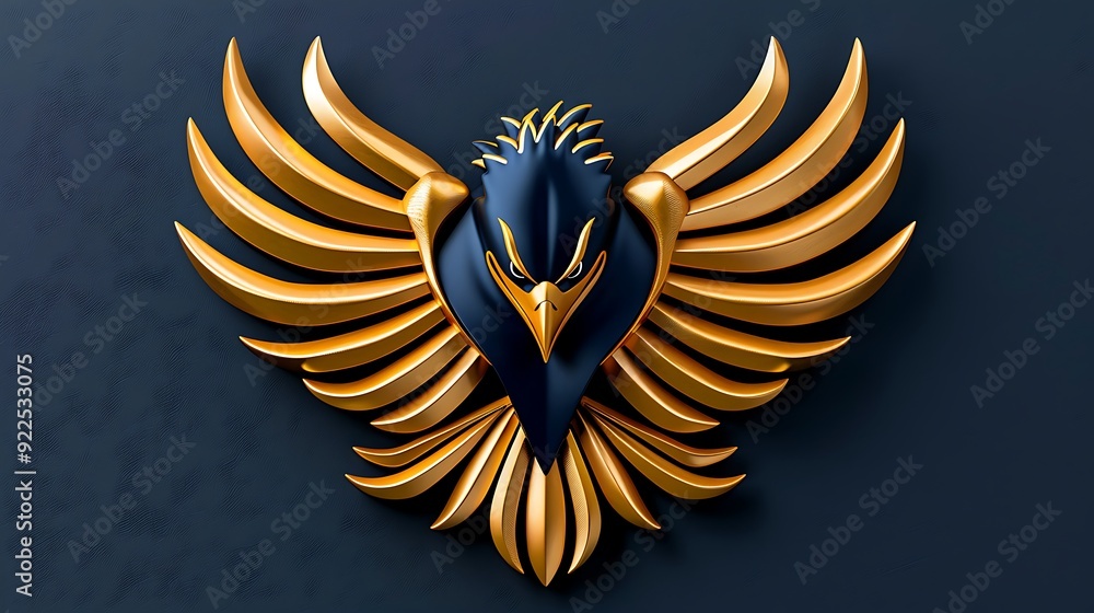 A simple design of a Bald Eagle silhouette with sharp edges, placed on a plain navy blue background A simple design of a Bald Eagle silhouette with sharp edges, placed on a plain navy blue background
