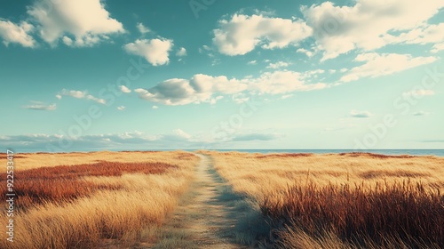 A Path Through Golden Grass Leading to the Sea