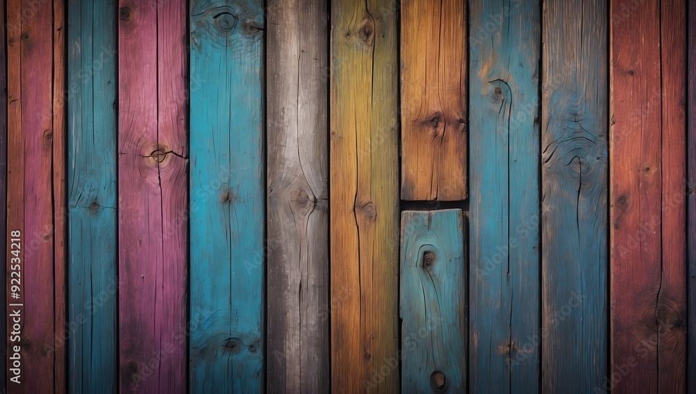Naklejka premium Rustikale Holzplanken mit natürlicher Holzmaserung als Hintergrundtextur - Vintage bunt