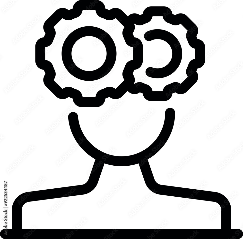 Line art vector of two gears working together inside a person's head Line art vector of two gears working together inside a person's head