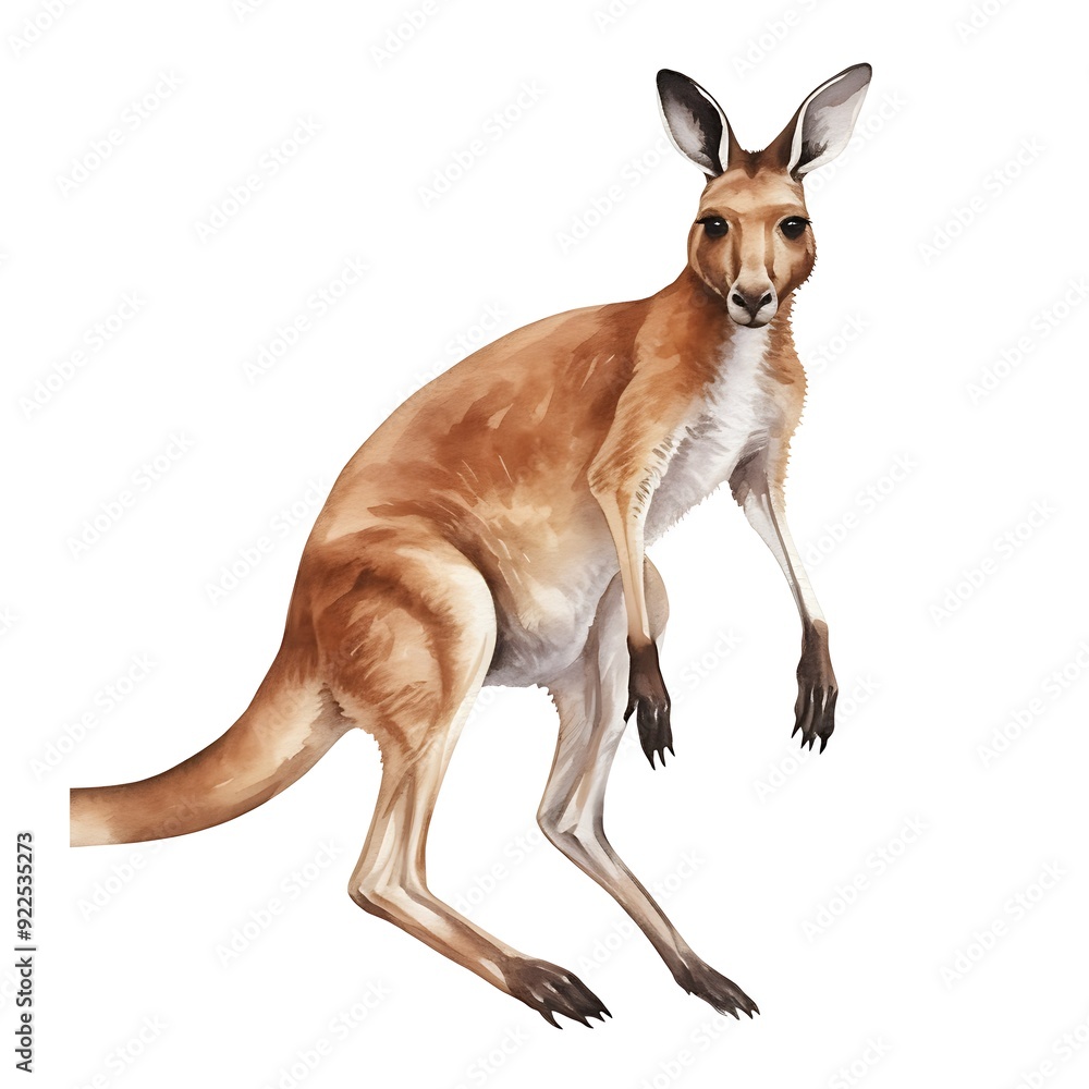Fototapeta premium Australian kangaroo watercolor illustration isolated on white background.