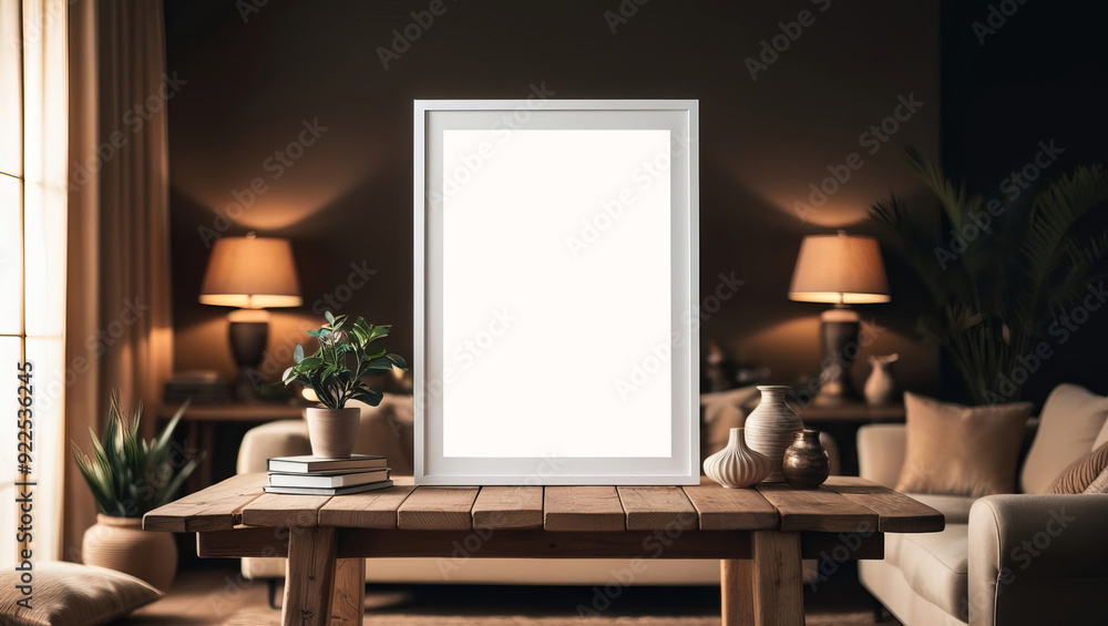 Fototapeta premium Empty aesthetic mockup poster frame