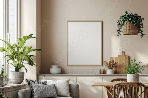 Wallpaper Mural Minimalist Kitchen interior with Poster Mockup created with Generative AI Torontodigital.ca