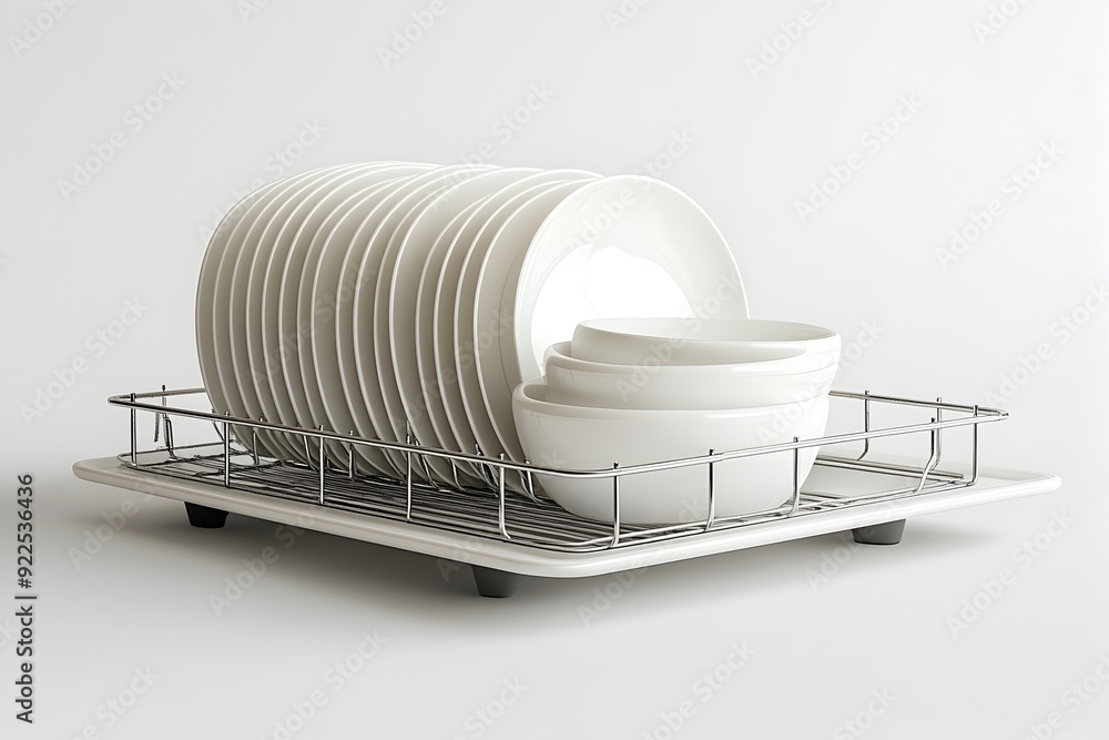 Obraz premium Clean and Organized Kitchen Dishes Drying on Metal Rack
