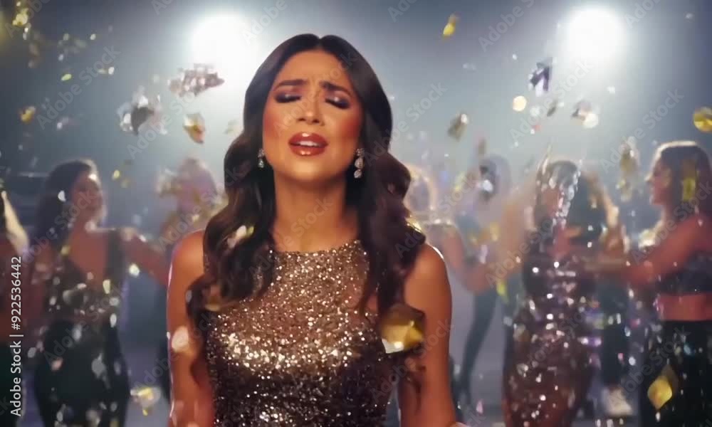Elegant Woman Singing in Sparkling Festive Party Atmosphere Elegant Woman Singing in Sparkling Festive Party Atmosphere