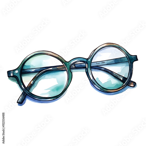 Stylish round glasses watercolor illustration.